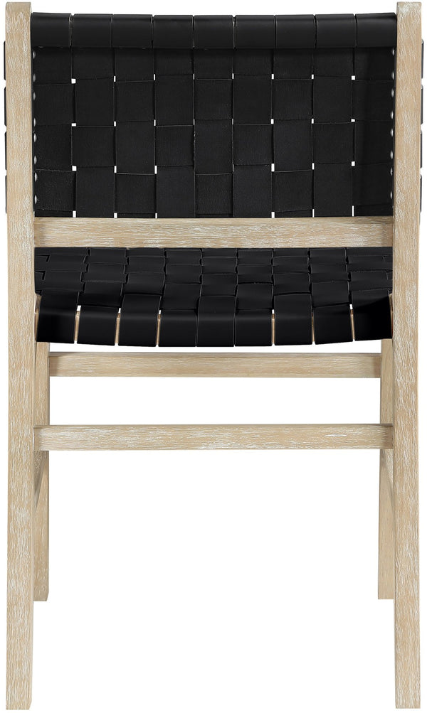 Meridian Furniture Entwine Art Deco Woven Vegan Leather Dining Chair with Cerused Wood Frame for Elegant Black Style A 77025Black-C