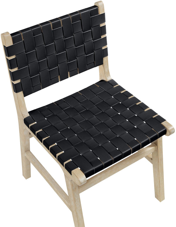 Meridian Furniture Entwine Art Deco Woven Vegan Leather Dining Chair with Cerused Wood Frame for Elegant Black Style A 77025Black-C