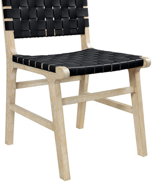 Meridian Furniture Entwine Art Deco Woven Vegan Leather Dining Chair with Cerused Wood Frame for Elegant Black Style A 77025Black-C