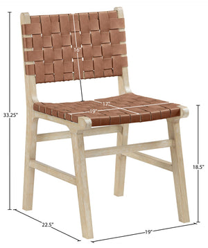 Meridian Furniture Entwine Art Deco Woven Vegan Leather Dining Chair with Cerused Wood Frame for Elegant Brown Style A 77025Brown-C