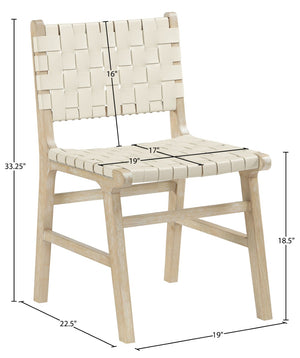 Meridian Furniture Entwine Art Deco Woven Vegan Leather Dining Chair with Cerused Wood Frame for Elegant Cream Style A 77025Cream-C