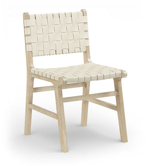 Meridian Furniture Entwine Art Deco Woven Vegan Leather Dining Chair with Cerused Wood Frame for Elegant Cream Style A 77025Cream-C