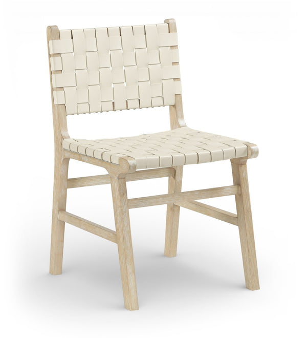 Meridian Furniture Entwine Art Deco Woven Vegan Leather Dining Chair with Cerused Wood Frame for Elegant Cream Style A 77025Cream-C