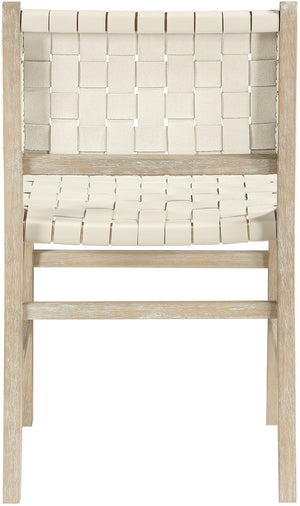 Meridian Furniture Entwine Art Deco Woven Vegan Leather Dining Chair with Cerused Wood Frame for Elegant Cream Style A 77025Cream-C