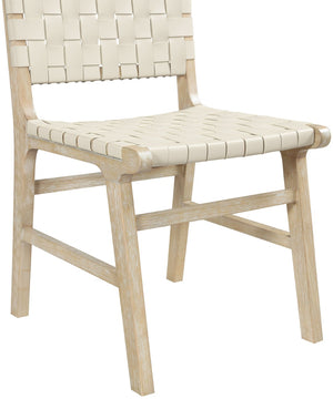 Meridian Furniture Entwine Art Deco Woven Vegan Leather Dining Chair with Cerused Wood Frame for Elegant Cream Style A 77025Cream-C