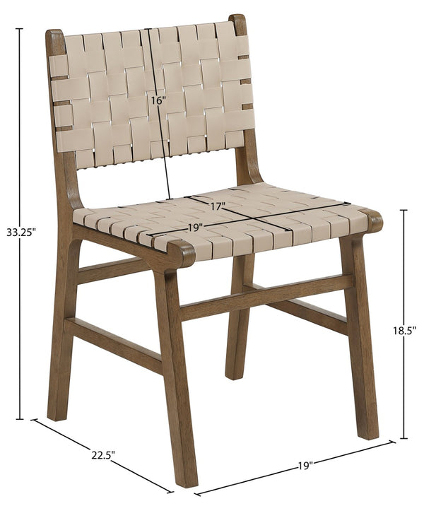 Meridian Furniture Entwine Art Deco Woven Vegan Leather Dining Chair with Cerused Wood Frame for Elegant Beige Style B 77026Beige-C