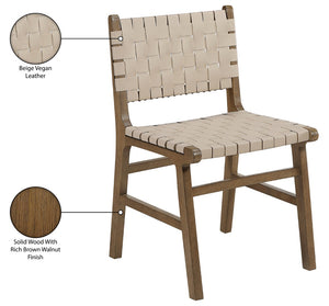Meridian Furniture Entwine Art Deco Woven Vegan Leather Dining Chair with Cerused Wood Frame for Elegant Beige Style B 77026Beige-C
