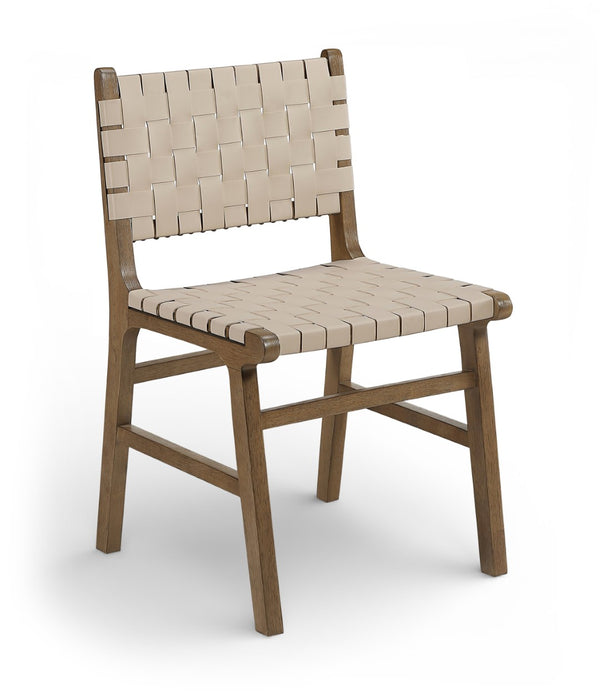 Meridian Furniture Entwine Art Deco Woven Vegan Leather Dining Chair with Cerused Wood Frame for Elegant Beige Style B 77026Beige-C
