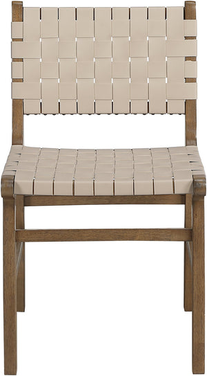 Meridian Furniture Entwine Art Deco Woven Vegan Leather Dining Chair with Cerused Wood Frame for Elegant Beige Style B 77026Beige-C