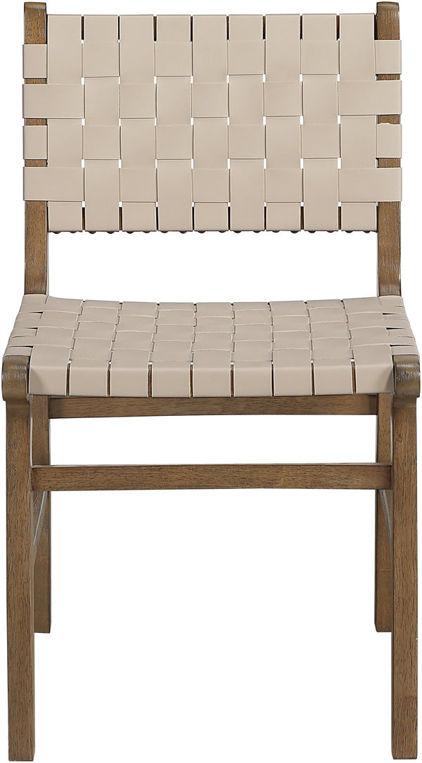 Meridian Furniture Entwine Art Deco Woven Vegan Leather Dining Chair with Cerused Wood Frame for Elegant Beige Style B 77026Beige-C