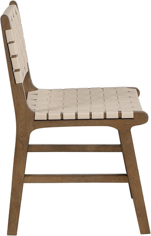 Meridian Furniture Entwine Art Deco Woven Vegan Leather Dining Chair with Cerused Wood Frame for Elegant Beige Style B 77026Beige-C