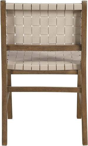 Meridian Furniture Entwine Art Deco Woven Vegan Leather Dining Chair with Cerused Wood Frame for Elegant Beige Style B 77026Beige-C