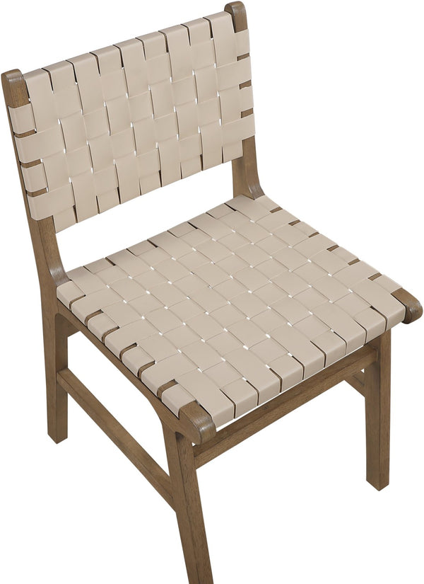 Meridian Furniture Entwine Art Deco Woven Vegan Leather Dining Chair with Cerused Wood Frame for Elegant Beige Style B 77026Beige-C