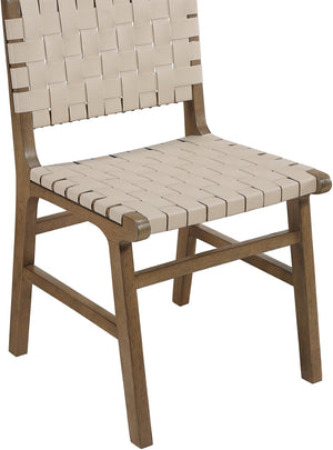 Meridian Furniture Entwine Art Deco Woven Vegan Leather Dining Chair with Cerused Wood Frame for Elegant Beige Style B 77026Beige-C