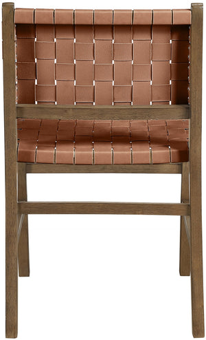 Meridian Furniture Entwine Art Deco Woven Vegan Leather Dining Chair with Cerused Wood Frame for Elegant Brown Style B 77026Brown-C