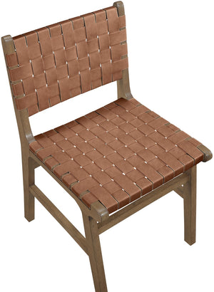 Meridian Furniture Entwine Art Deco Woven Vegan Leather Dining Chair with Cerused Wood Frame for Elegant Brown Style B 77026Brown-C