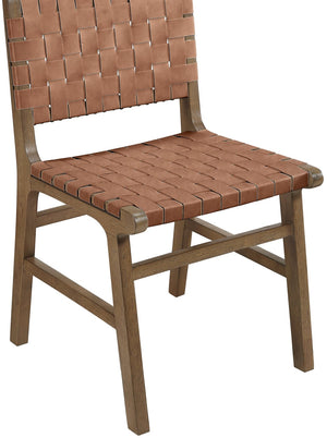 Meridian Furniture Entwine Art Deco Woven Vegan Leather Dining Chair with Cerused Wood Frame for Elegant Brown Style B 77026Brown-C