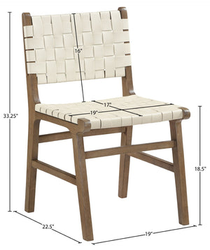 Meridian Furniture Entwine Art Deco Woven Vegan Leather Dining Chair with Cerused Wood Frame for Elegant Cream Style B 77026Cream-C