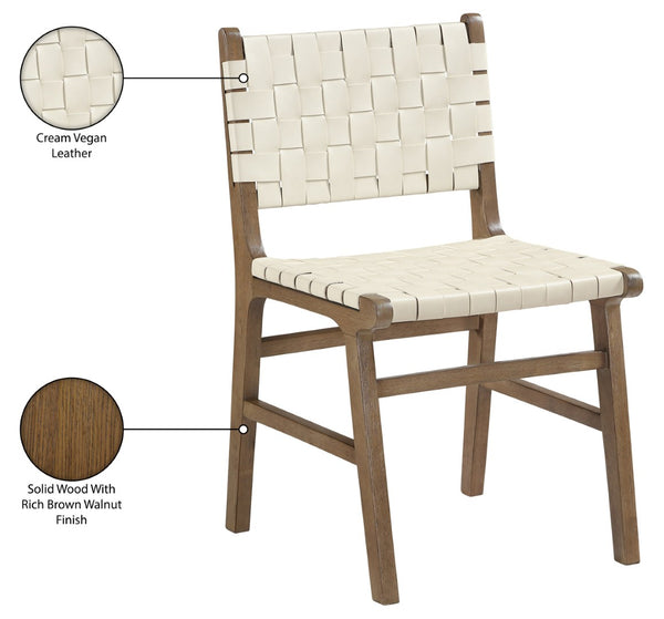 Meridian Furniture Entwine Art Deco Woven Vegan Leather Dining Chair with Cerused Wood Frame for Elegant Cream Style B 77026Cream-C