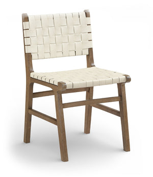 Meridian Furniture Entwine Art Deco Woven Vegan Leather Dining Chair with Cerused Wood Frame for Elegant Cream Style B 77026Cream-C