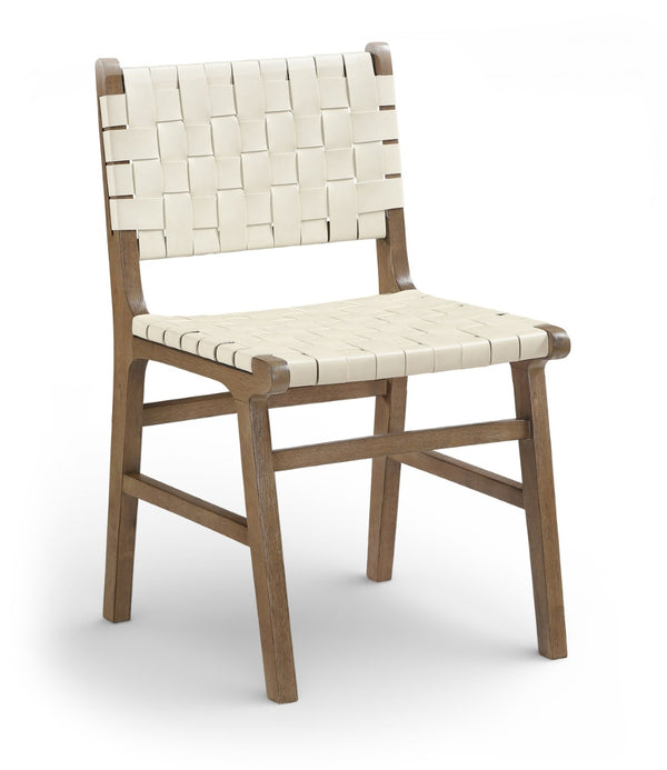 Meridian Furniture Entwine Art Deco Woven Vegan Leather Dining Chair with Cerused Wood Frame for Elegant Cream Style B 77026Cream-C