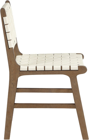 Meridian Furniture Entwine Art Deco Woven Vegan Leather Dining Chair with Cerused Wood Frame for Elegant Cream Style B 77026Cream-C