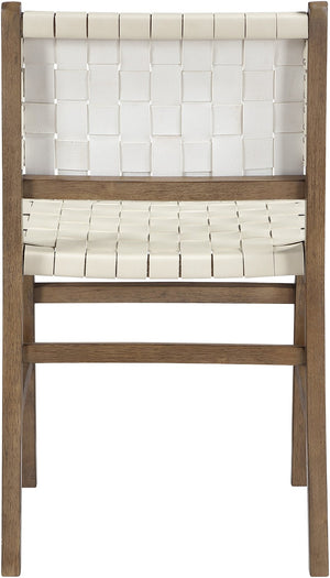 Meridian Furniture Entwine Art Deco Woven Vegan Leather Dining Chair with Cerused Wood Frame for Elegant Cream Style B 77026Cream-C