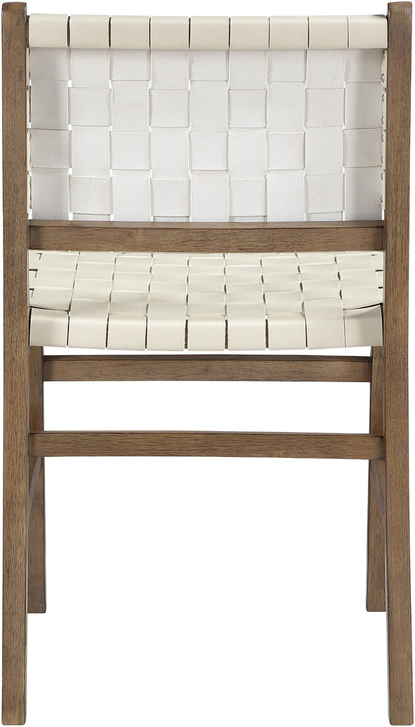 Meridian Furniture Entwine Art Deco Woven Vegan Leather Dining Chair with Cerused Wood Frame for Elegant Cream Style B 77026Cream-C