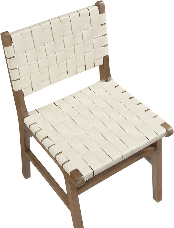 Meridian Furniture Entwine Art Deco Woven Vegan Leather Dining Chair with Cerused Wood Frame for Elegant Cream Style B 77026Cream-C