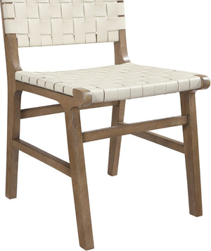 Meridian Furniture Entwine Art Deco Woven Vegan Leather Dining Chair with Cerused Wood Frame for Elegant Cream Style B 77026Cream-C