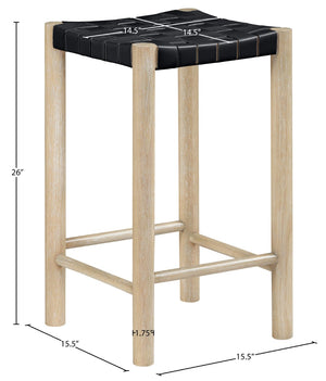 Meridian Furniture Entwine Woven Vegan Leather Counter Stool Art Deco Wood Frame Kitchen Island Seat 77027Black-C