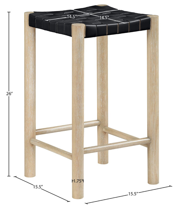 Meridian Furniture Entwine Woven Vegan Leather Counter Stool Art Deco Wood Frame Kitchen Island Seat 77027Black-C