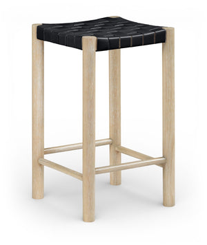 Meridian Furniture Entwine Woven Vegan Leather Counter Stool Art Deco Wood Frame Kitchen Island Seat 77027Black-C