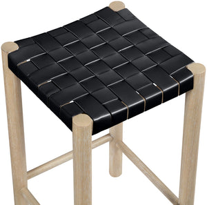 Meridian Furniture Entwine Woven Vegan Leather Counter Stool Art Deco Wood Frame Kitchen Island Seat 77027Black-C