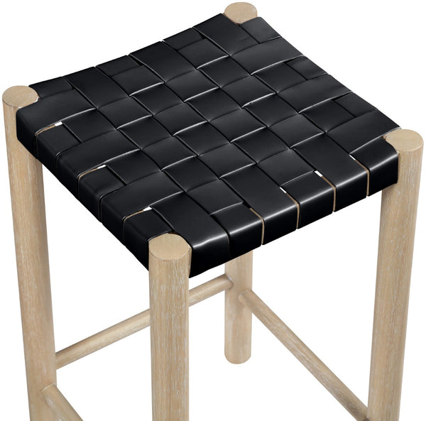 Meridian Furniture Entwine Woven Vegan Leather Counter Stool Art Deco Wood Frame Kitchen Island Seat 77027Black-C