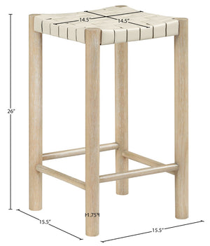 Meridian Furniture Entwine Woven Vegan Leather Counter Stool Solid Wood Art Deco Kitchen Island Seat 77027Cream-C