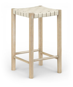 Meridian Furniture Entwine Woven Vegan Leather Counter Stool Solid Wood Art Deco Kitchen Island Seat 77027Cream-C