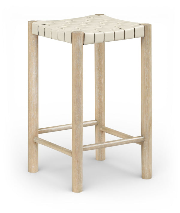 Meridian Furniture Entwine Woven Vegan Leather Counter Stool Solid Wood Art Deco Kitchen Island Seat 77027Cream-C