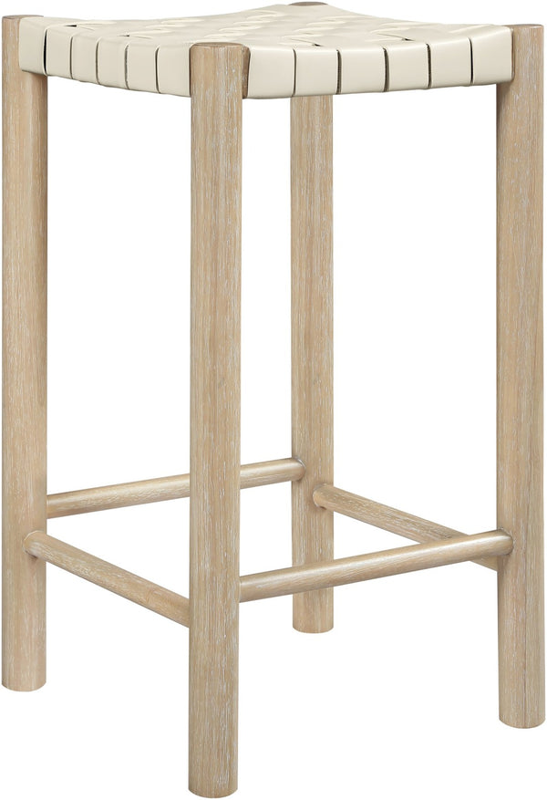 Meridian Furniture Entwine Woven Vegan Leather Counter Stool Solid Wood Art Deco Kitchen Island Seat 77027Cream-C
