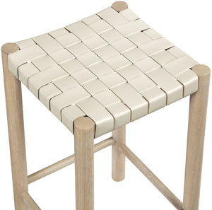 Meridian Furniture Entwine Woven Vegan Leather Counter Stool Solid Wood Art Deco Kitchen Island Seat 77027Cream-C