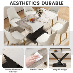 English Elm 55.12" Modern Artificial Stone Dining Table With Black Metal X-Leg Base For 6 - Stylish & Durable W1535S00539