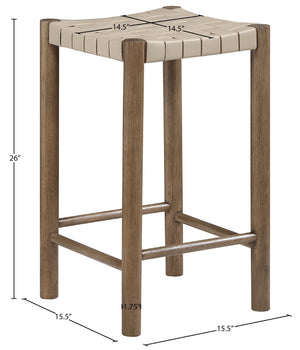 Meridian Furniture Entwine Woven Vegan Leather Counter Stool with Walnut Wood Frame Art Deco Craft 77028Beige-C