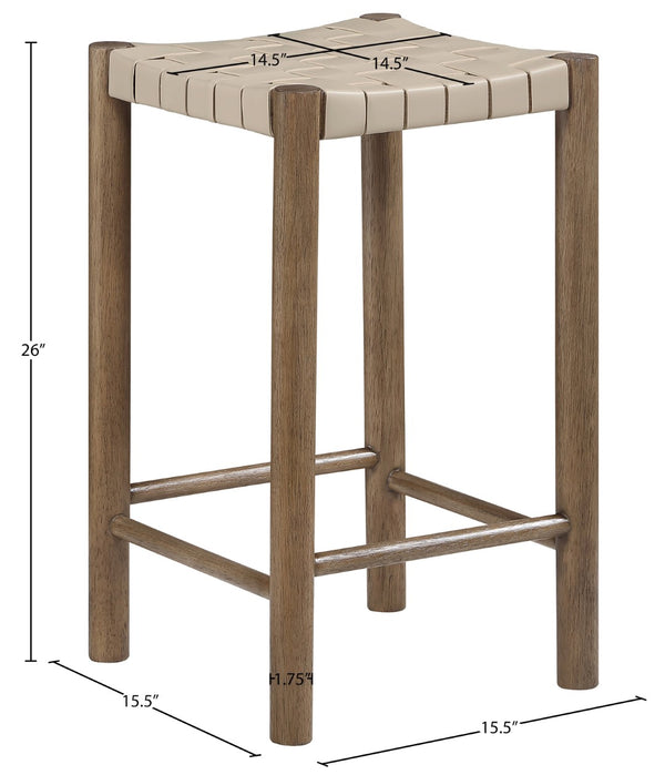 Meridian Furniture Entwine Woven Vegan Leather Counter Stool with Walnut Wood Frame Art Deco Craft 77028Beige-C