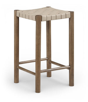 Meridian Furniture Entwine Woven Vegan Leather Counter Stool with Walnut Wood Frame Art Deco Craft 77028Beige-C