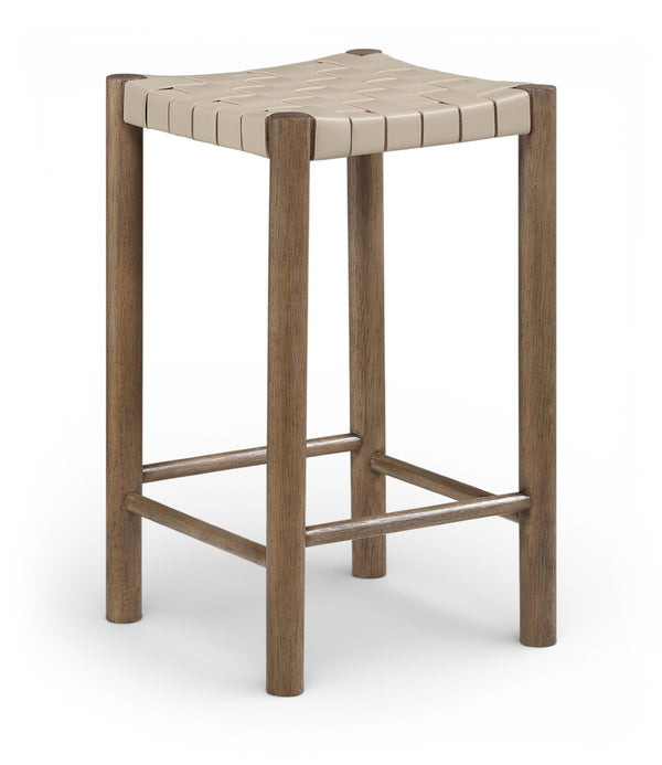 Meridian Furniture Entwine Woven Vegan Leather Counter Stool with Walnut Wood Frame Art Deco Craft 77028Beige-C