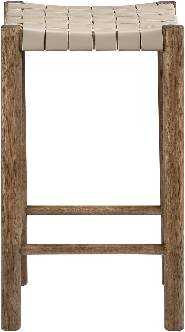 Meridian Furniture Entwine Woven Vegan Leather Counter Stool with Walnut Wood Frame Art Deco Craft 77028Beige-C