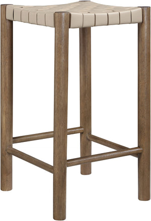 Meridian Furniture Entwine Woven Vegan Leather Counter Stool with Walnut Wood Frame Art Deco Craft 77028Beige-C