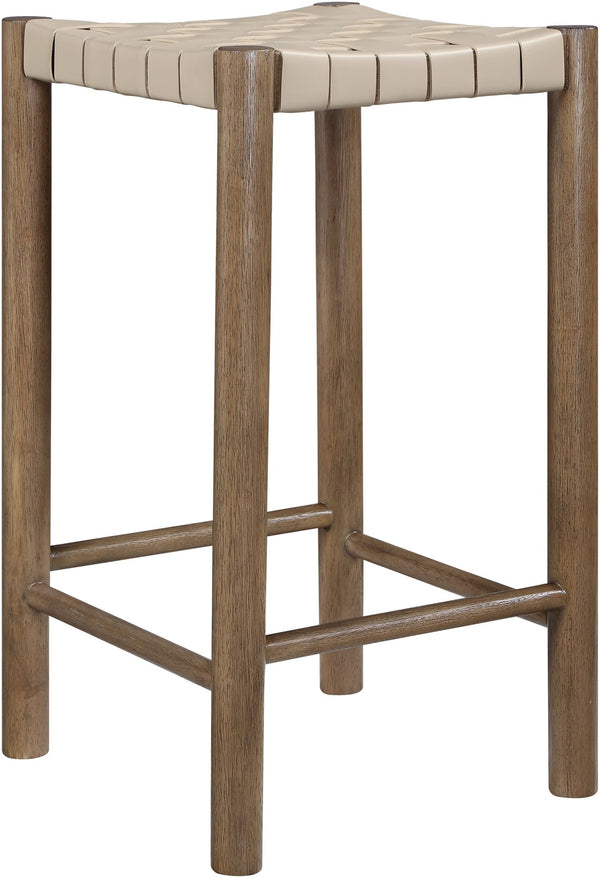 Meridian Furniture Entwine Woven Vegan Leather Counter Stool with Walnut Wood Frame Art Deco Craft 77028Beige-C