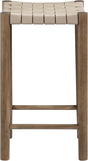 Meridian Furniture Entwine Woven Vegan Leather Counter Stool with Walnut Wood Frame Art Deco Craft 77028Beige-C