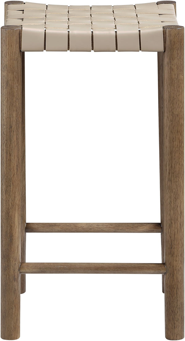 Meridian Furniture Entwine Woven Vegan Leather Counter Stool with Walnut Wood Frame Art Deco Craft 77028Beige-C